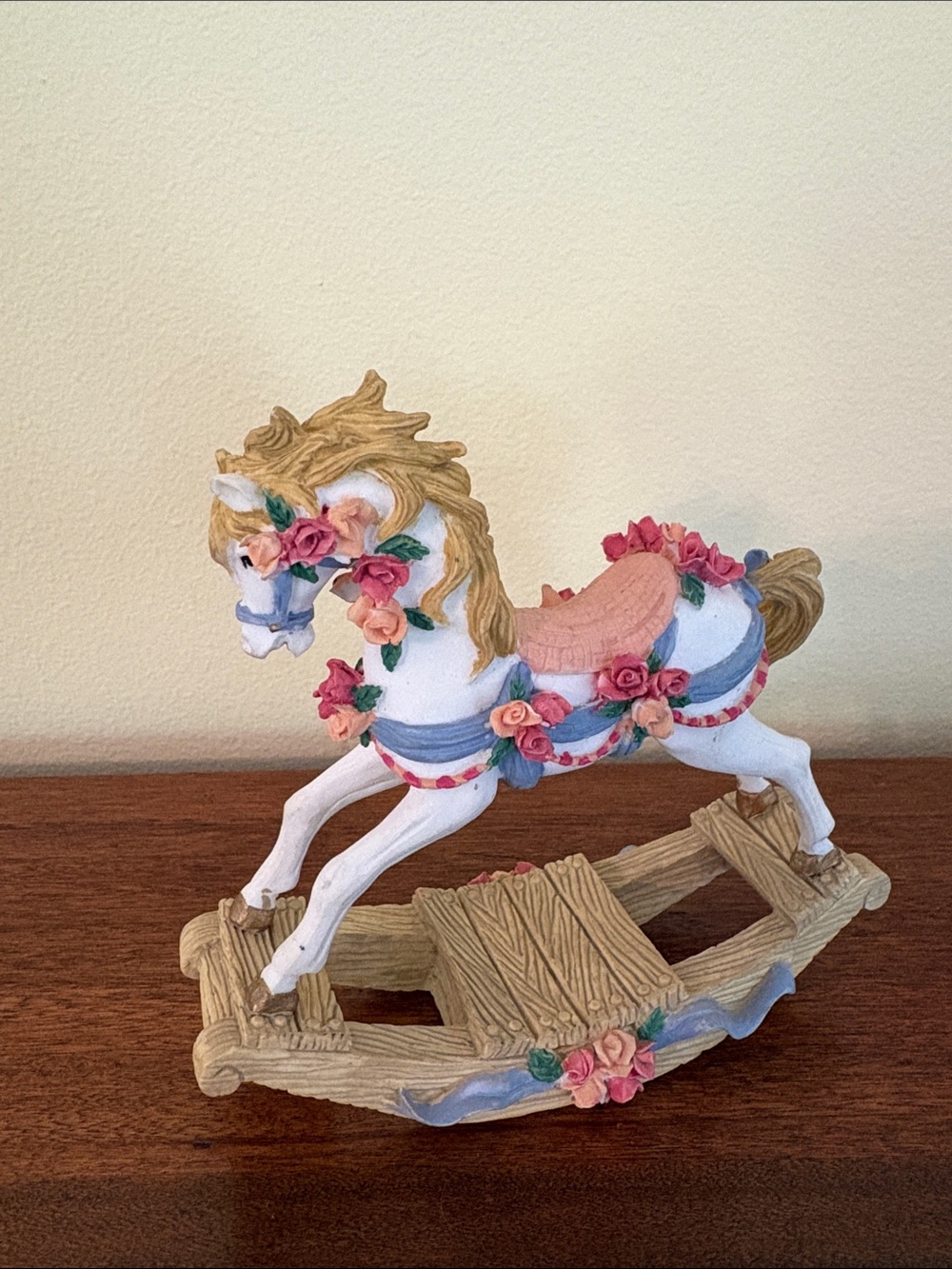 Floral White Carousel Rocking Horse Figurine/ The carousel museum, Bristol, CT